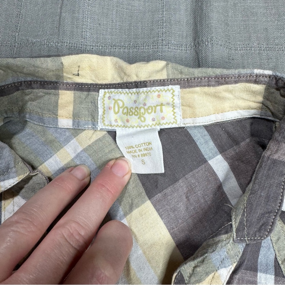 Passport women’s Plaid Button-Down Shirt - Gray, Yellow, White - Picture 4 of 11